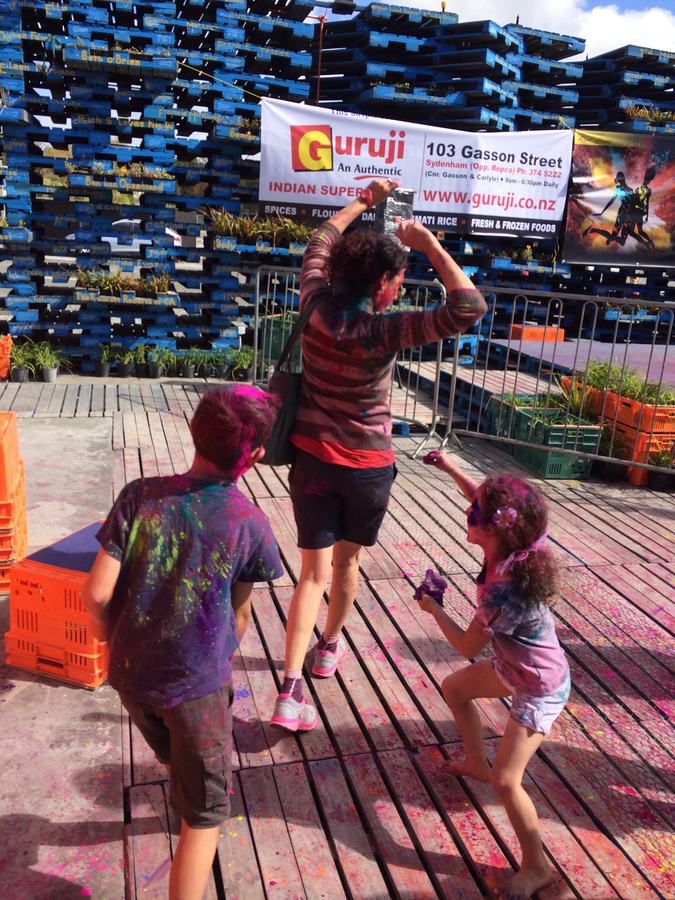 Coloured powder flying at the Holi festival